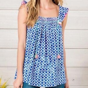NWT Matilda Jane Wandering Waters Printed Smocked Sleeveless Top
